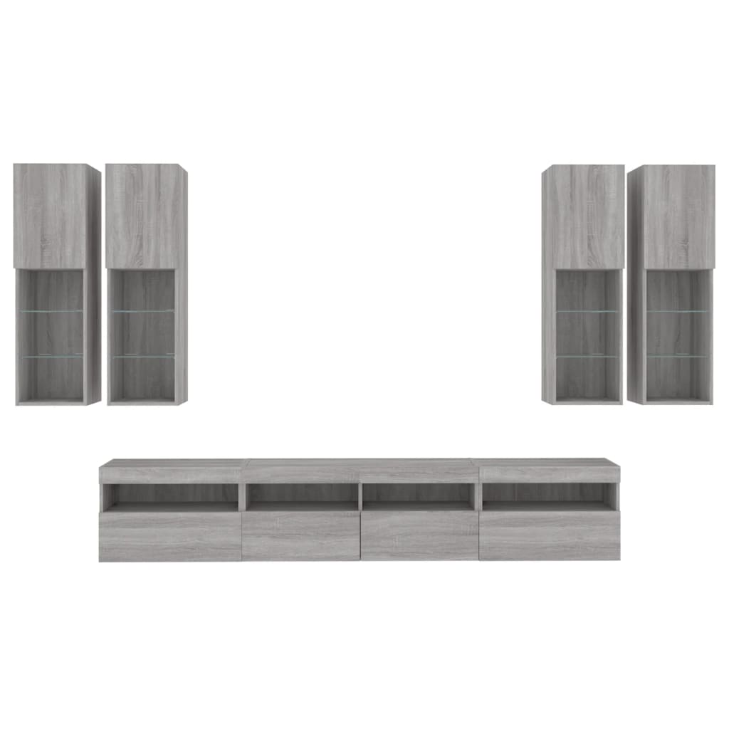 7-delige Tv-wandmeubelset met LED-verlichting grijs sonoma
