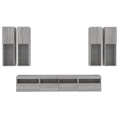 7-delige Tv-wandmeubelset met LED-verlichting grijs sonoma
