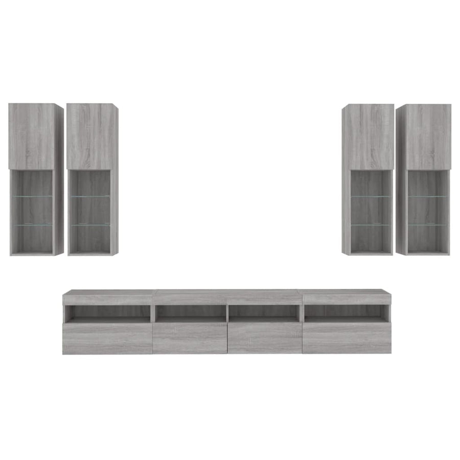 7-delige Tv-wandmeubelset met LED-verlichting grijs sonoma