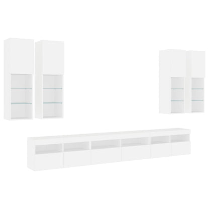 7-Delige Tv-Wandmeubelset Met Led-Verlichting Wit