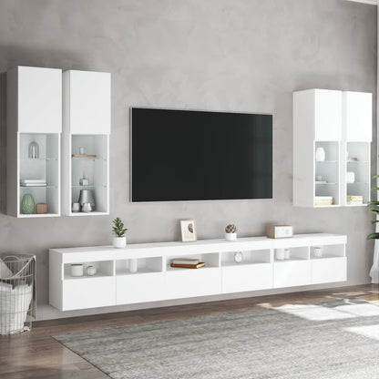 7-Delige Tv-Wandmeubelset Met Led-Verlichting Wit