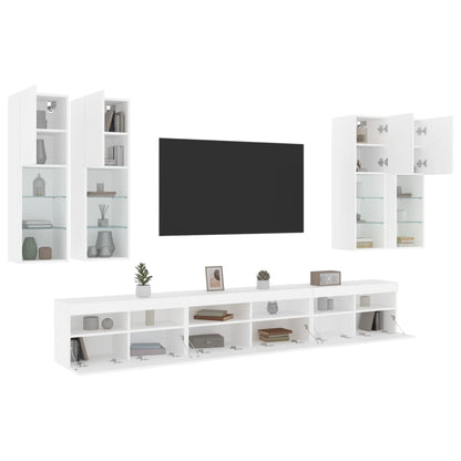 7-Delige Tv-Wandmeubelset Met Led-Verlichting Wit