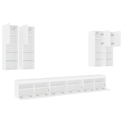 7-Delige Tv-Wandmeubelset Met Led-Verlichting Wit