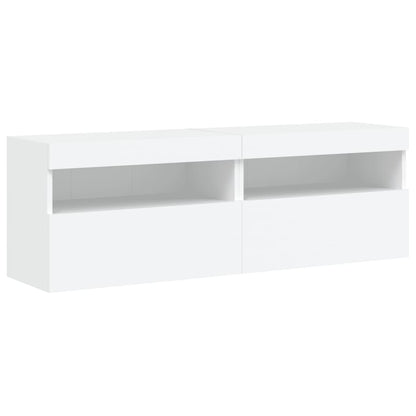 7-Delige Tv-Wandmeubelset Met Led-Verlichting Wit