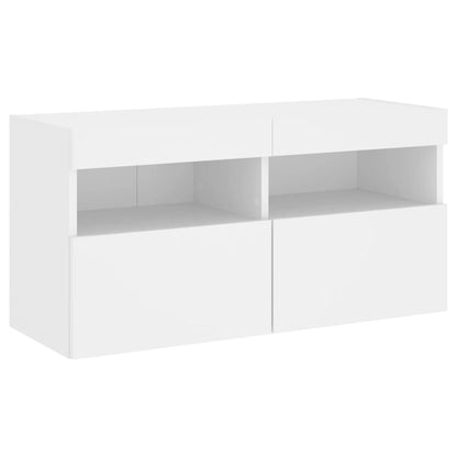 7-Delige Tv-Wandmeubelset Met Led-Verlichting Wit