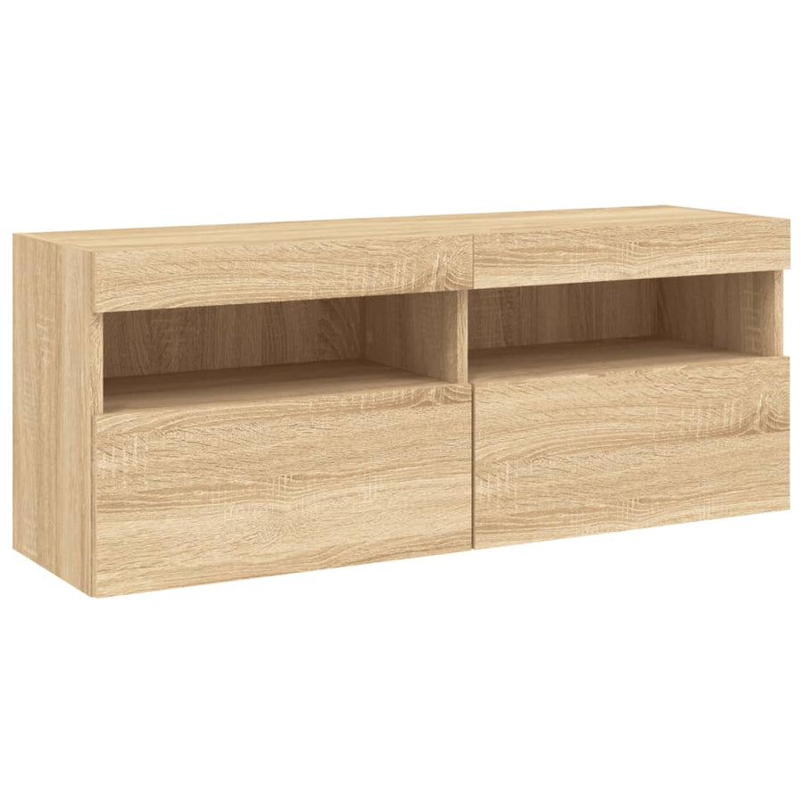 7-Delige Tv-Wandmeubelset Met Led-Verlichting Sonoma Eikenkleur