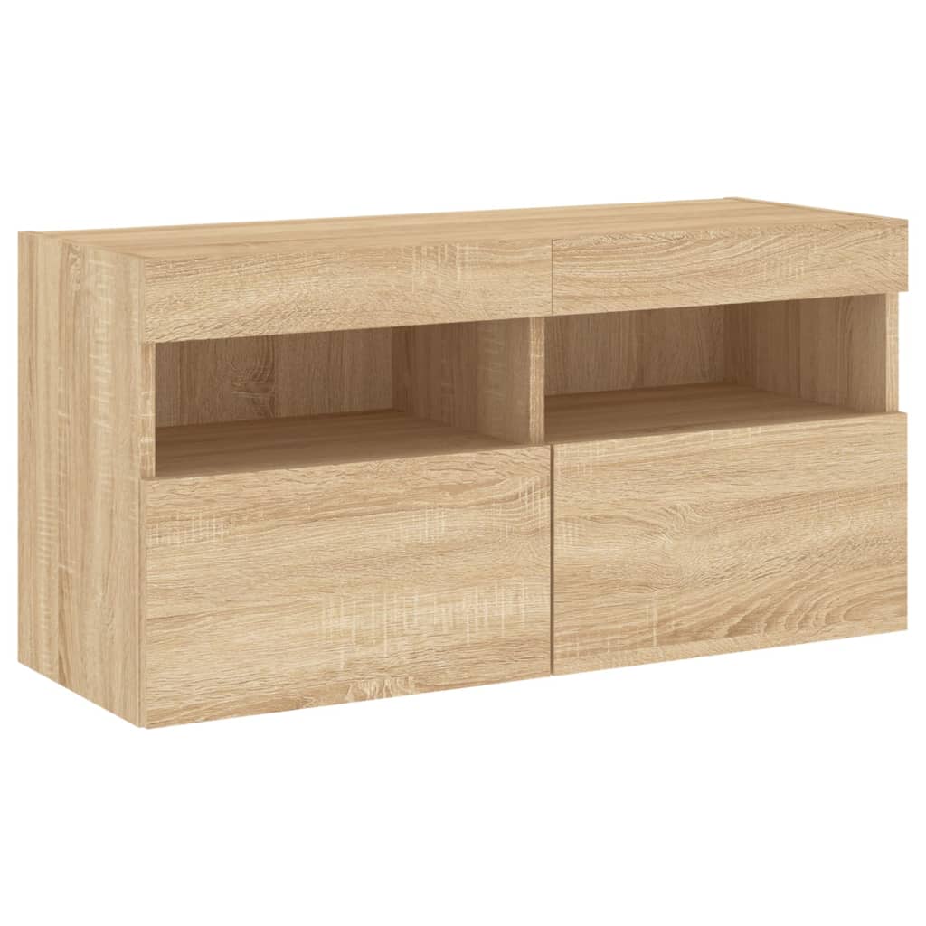 7-Delige Tv-Wandmeubelset Met Led-Verlichting Sonoma Eikenkleur