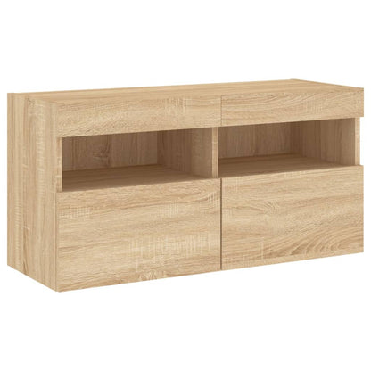 7-Delige Tv-Wandmeubelset Met Led-Verlichting Sonoma Eikenkleur