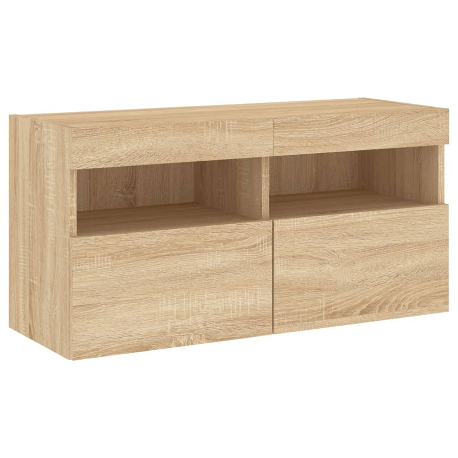 7-Delige Tv-Wandmeubelset Met Led-Verlichting Sonoma Eikenkleur