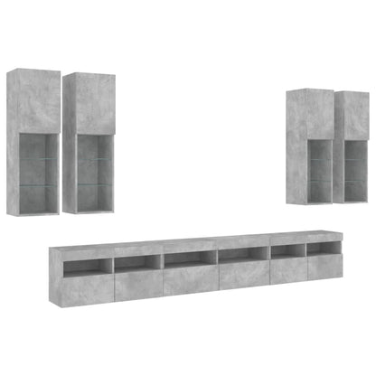 7-delige Tv-wandmeubelset met LED-verlichting betongrijs