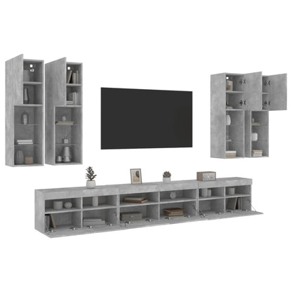 7-delige Tv-wandmeubelset met LED-verlichting betongrijs