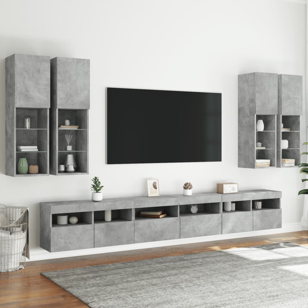 7-delige Tv-wandmeubelset met LED-verlichting betongrijs