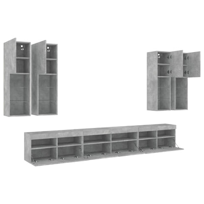 7-delige Tv-wandmeubelset met LED-verlichting betongrijs