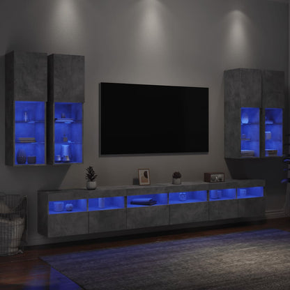 7-delige Tv-wandmeubelset met LED-verlichting betongrijs
