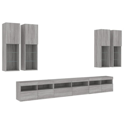 7-delige Tv-wandmeubelset met LED-verlichting grijs sonoma