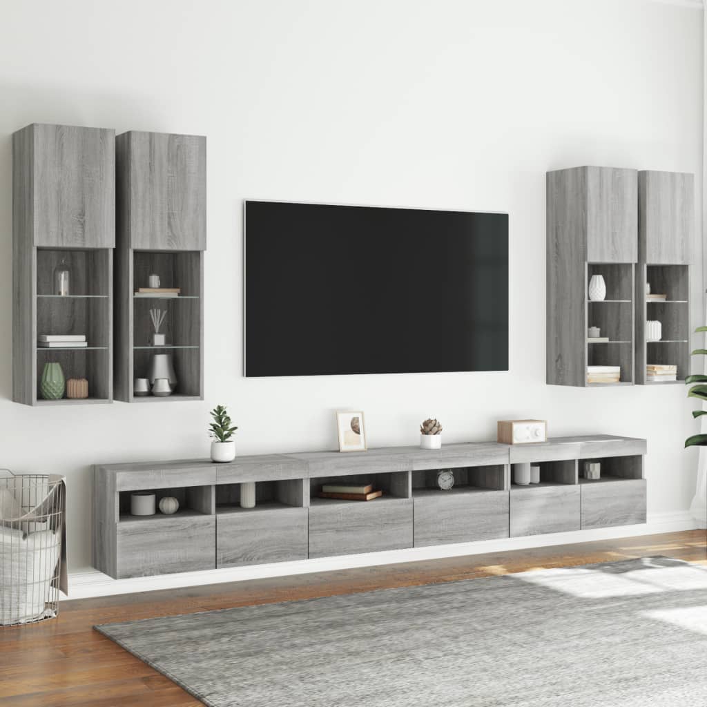 7-delige Tv-wandmeubelset met LED-verlichting grijs sonoma