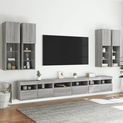 7-delige Tv-wandmeubelset met LED-verlichting grijs sonoma