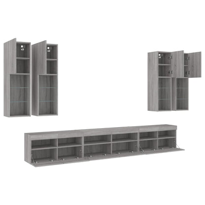 7-delige Tv-wandmeubelset met LED-verlichting grijs sonoma