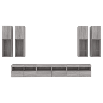 7-delige Tv-wandmeubelset met LED-verlichting grijs sonoma