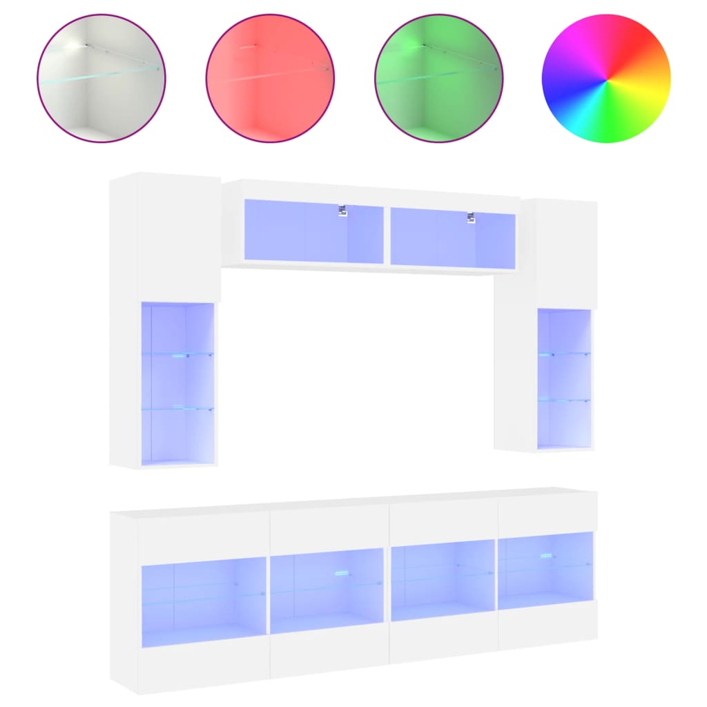 6-delige Tv-wandmeubelset met LED-verlichting wit