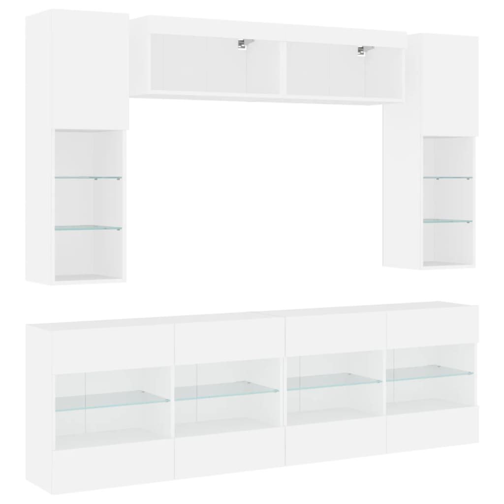 6-delige Tv-wandmeubelset met LED-verlichting wit