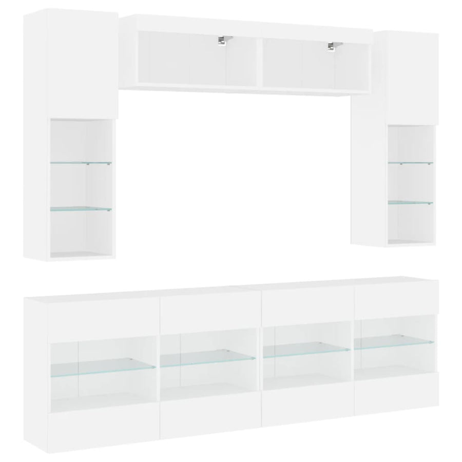 6-delige Tv-wandmeubelset met LED-verlichting wit