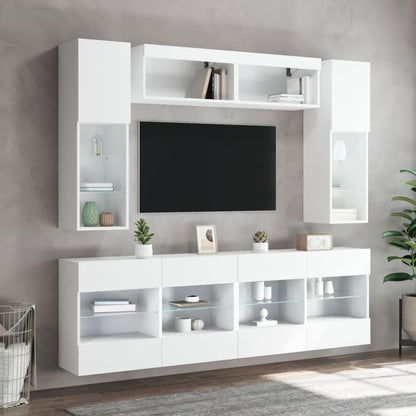 6-delige Tv-wandmeubelset met LED-verlichting wit
