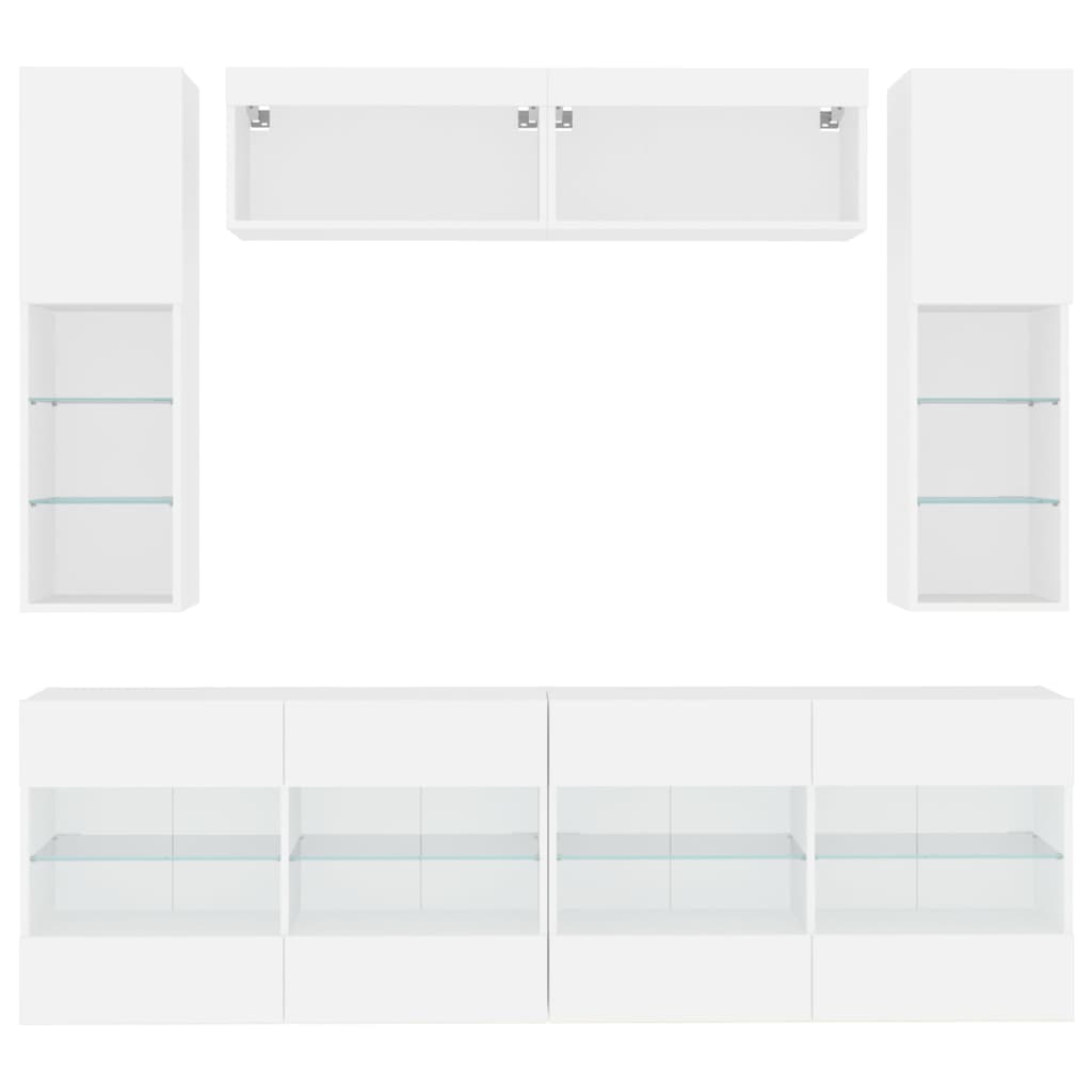 6-delige Tv-wandmeubelset met LED-verlichting wit