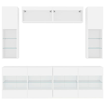 6-delige Tv-wandmeubelset met LED-verlichting wit