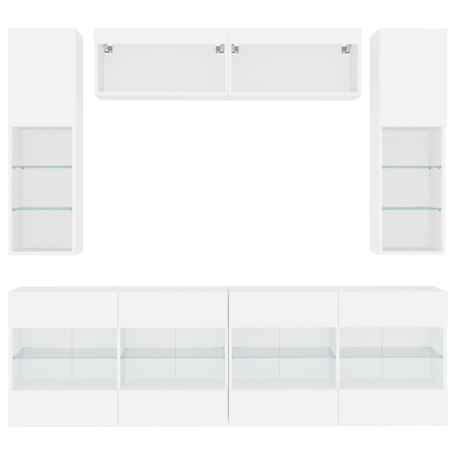 6-delige Tv-wandmeubelset met LED-verlichting wit