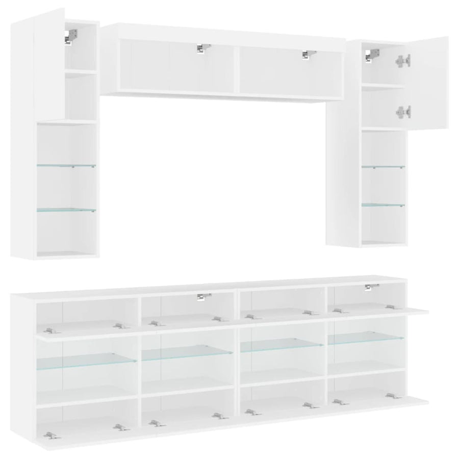 6-delige Tv-wandmeubelset met LED-verlichting wit