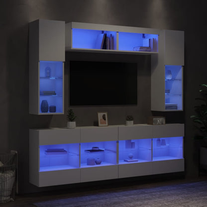 6-delige Tv-wandmeubelset met LED-verlichting wit
