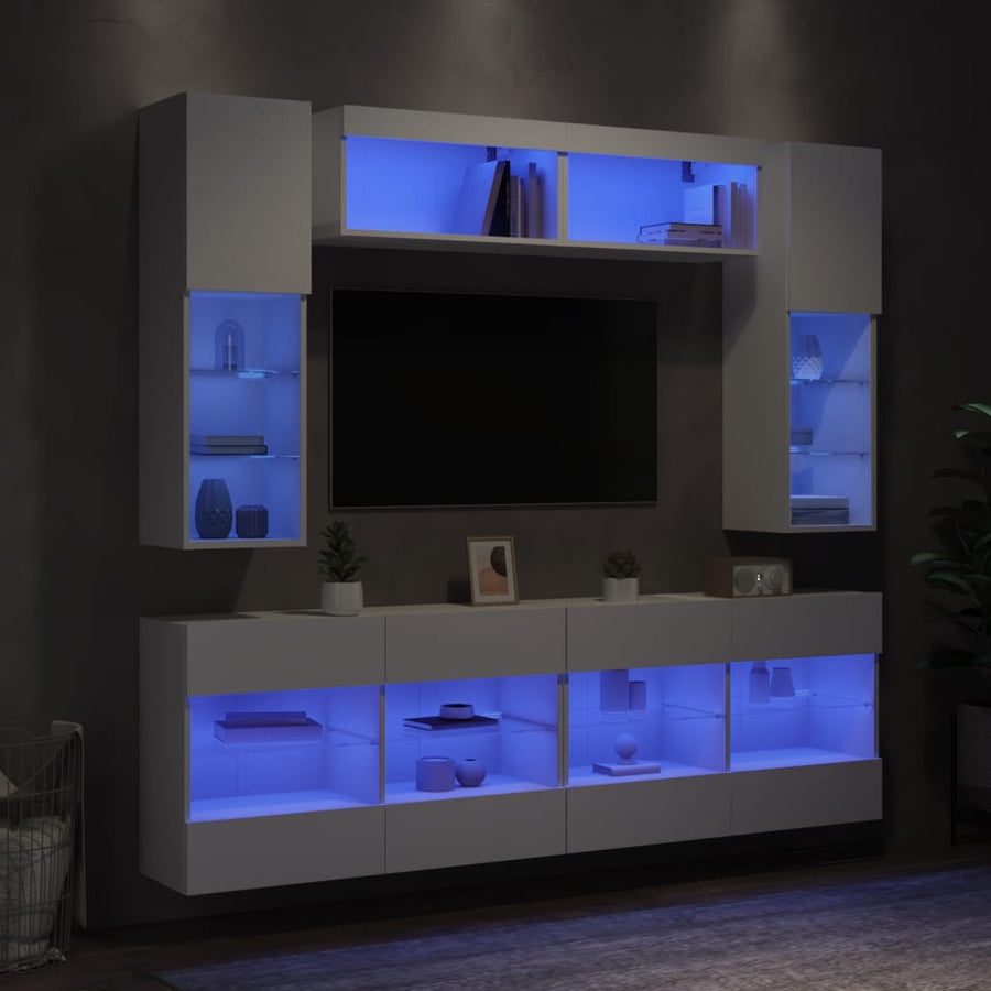 6-delige Tv-wandmeubelset met LED-verlichting wit