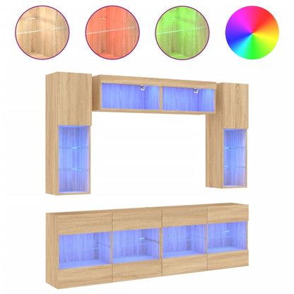 6-delige Tv-wandmeubelset met LED-verlichting sonoma eikenkleur