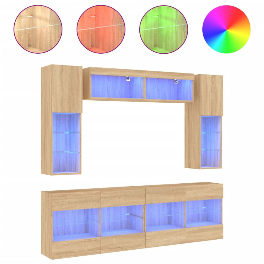 6-delige Tv-wandmeubelset met LED-verlichting sonoma eikenkleur