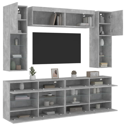 6-delige Tv-wandmeubelset met LED-verlichting betongrijs