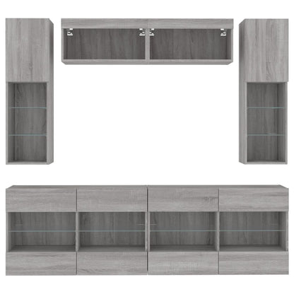 6-delige Tv-wandmeubelset met LED-verlichting betongrijs