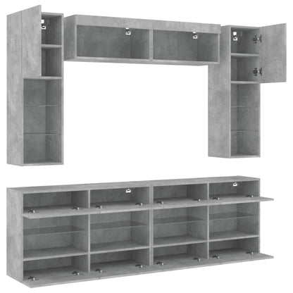 6-delige Tv-wandmeubelset met LED-verlichting betongrijs