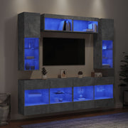 Tv-wandmeubelset 6-delig betongrijs met led