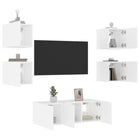 6-Delige Tv-Wandmeubelset Met Led-Verlichting Bewerkt Hout Wit