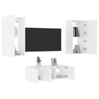 4-Delige Tv-Wandmeubelset Met Led-Verlichting Bewerkt Hout Wit