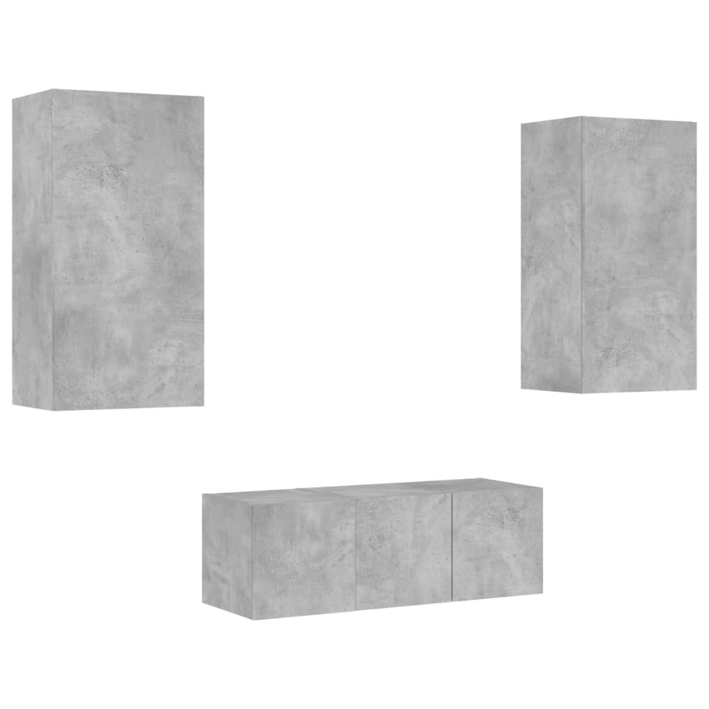 4-Delige Tv-Wandmeubelset Met Led Bewerkt Hout Betongrijs