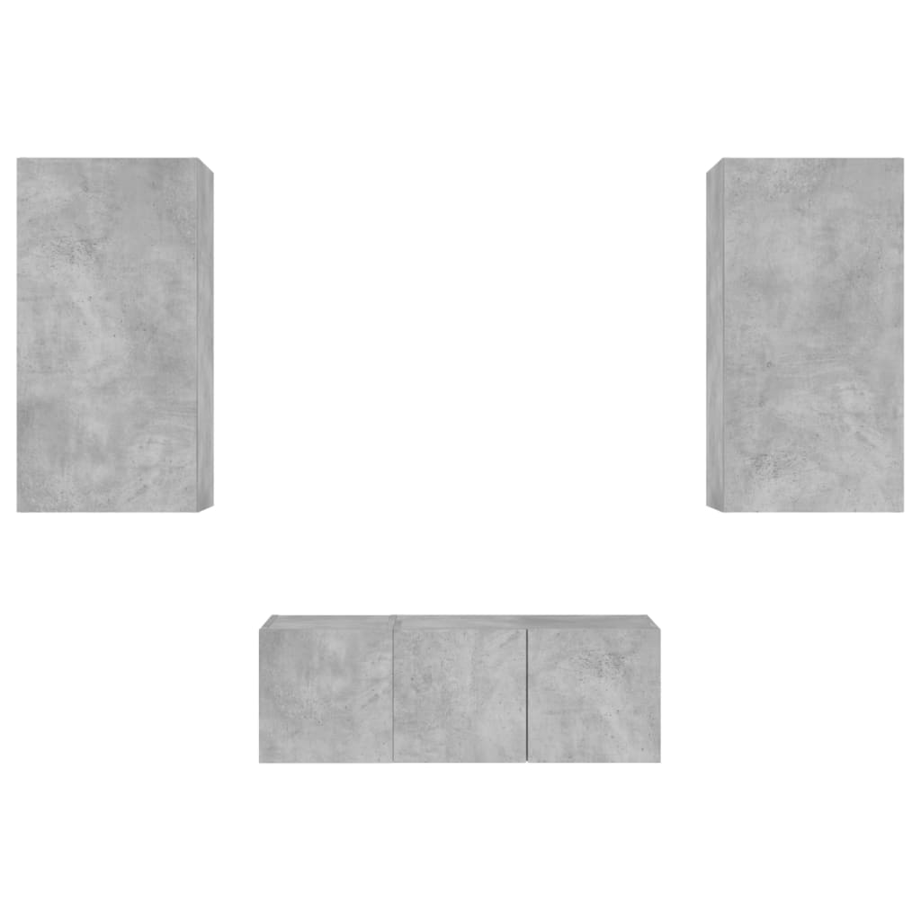 4-Delige Tv-Wandmeubelset Met Led Bewerkt Hout Betongrijs