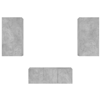4-Delige Tv-Wandmeubelset Met Led Bewerkt Hout Betongrijs