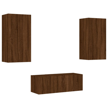 4-Delige Tv-Wandmeubelset Met Led Bewerkt Hout Bruineikenkleur bruin eikenkleur