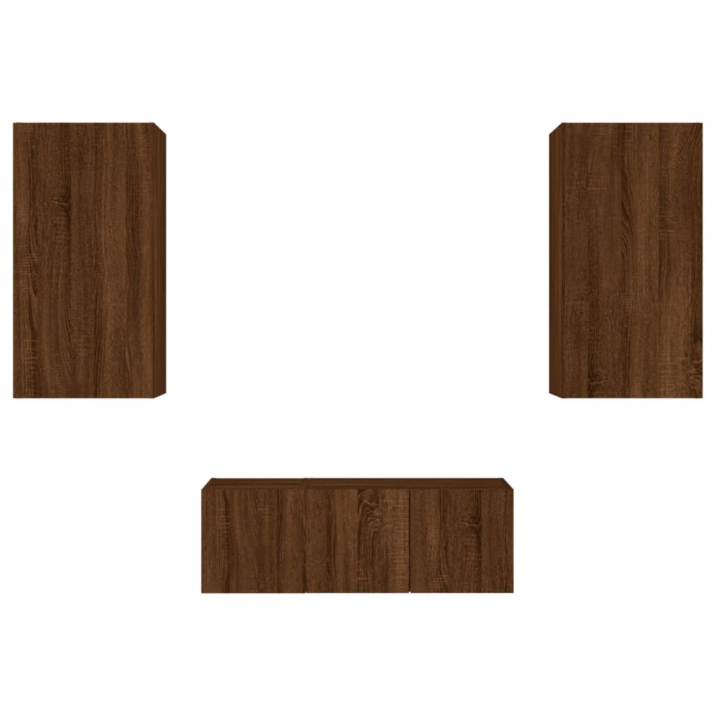 4-Delige Tv-Wandmeubelset Met Led Bewerkt Hout Bruineikenkleur bruin eikenkleur