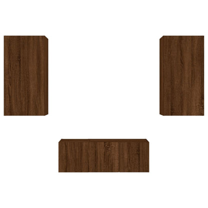 4-Delige Tv-Wandmeubelset Met Led Bewerkt Hout Bruineikenkleur bruin eikenkleur