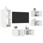 5-Delige Tv-Wandmeubelset Met Led-Verlichting Bewerkt Hout Wit