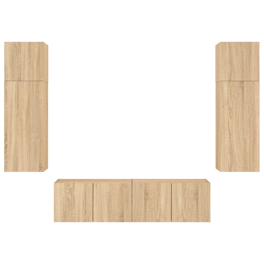 6-Delige Tv-Wandmeubelset Met Led Bewerkt Hout Sonoma eiken