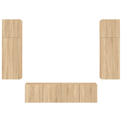 6-Delige Tv-Wandmeubelset Met Led Bewerkt Hout Sonoma eiken